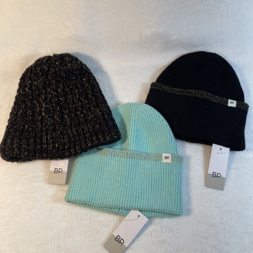 Lot of 3 ~BP Nordstrom Beanie ~ NEW with Tags - Black‎ Glitter Light Blue ~ READ